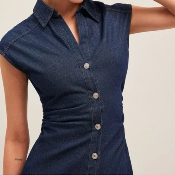 NWT COMMENSE V-Neck Navy Denim Button Down Sleeveless Midi Dress XS - Picture 5 of 8